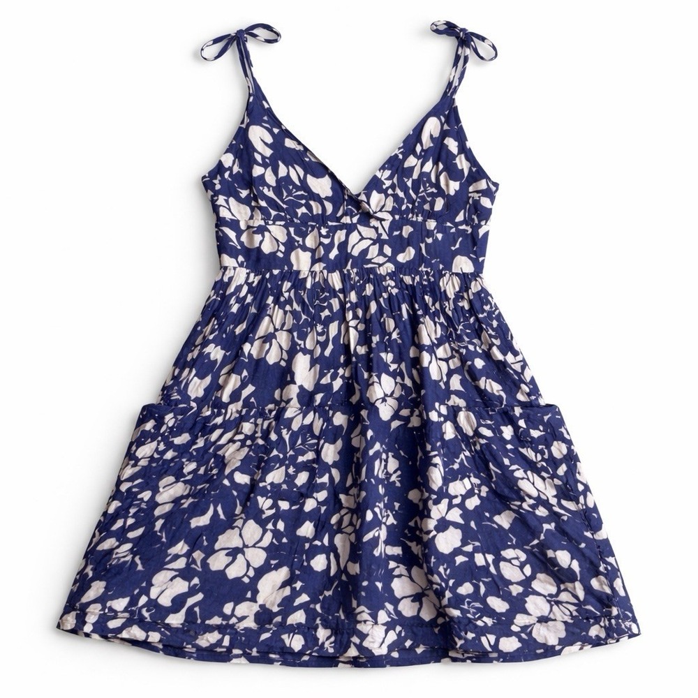 American Eagle Women's Y2K‎ Babydoll Sundress Size 12 Navy White Pockets Floral